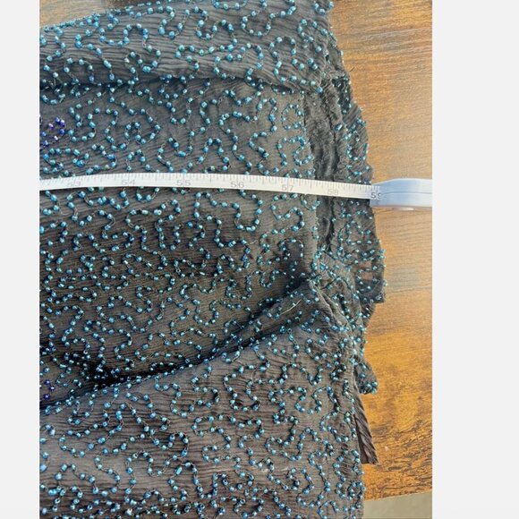 Cassandra Stone Fully Beaded Black Blue Ombre Silk Evening Gown - Size 2 - Picture 10 of 11